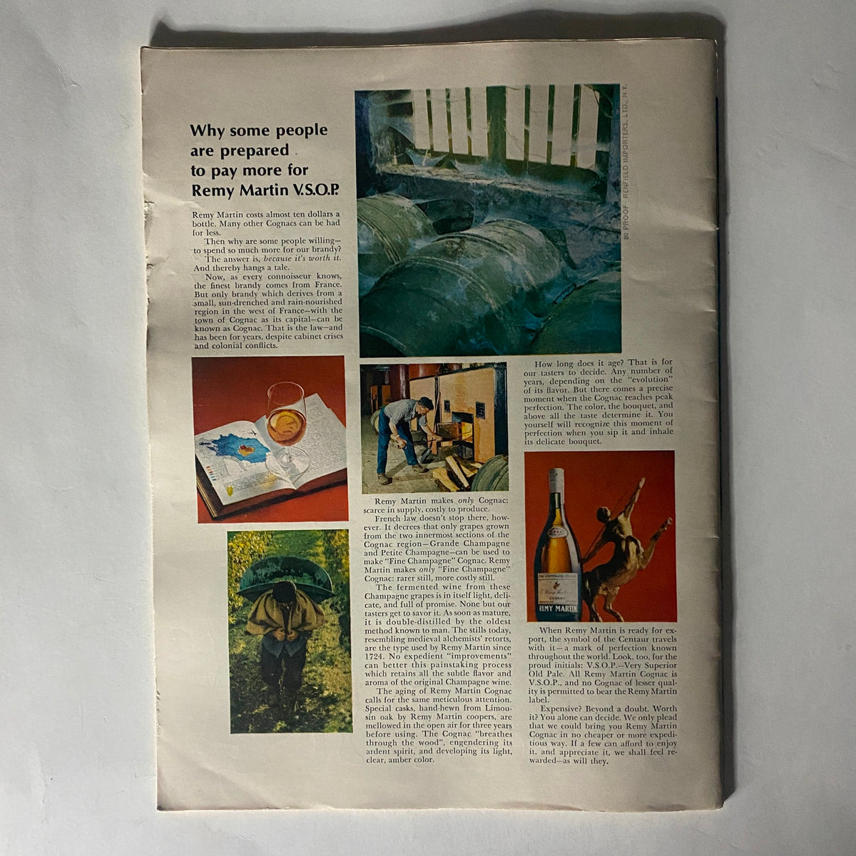 Back cover of VTG The Reporter Magazine December 15 1966 showcasing an advertisement for Remy Martin VSOP Cognac with vibrant imagery and text.