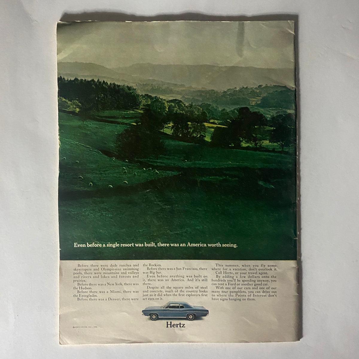Back advertisement page of VTG The Reporter Magazine May 30 1968, featuring a vintage Hertz advertisement with scenic landscape imagery.