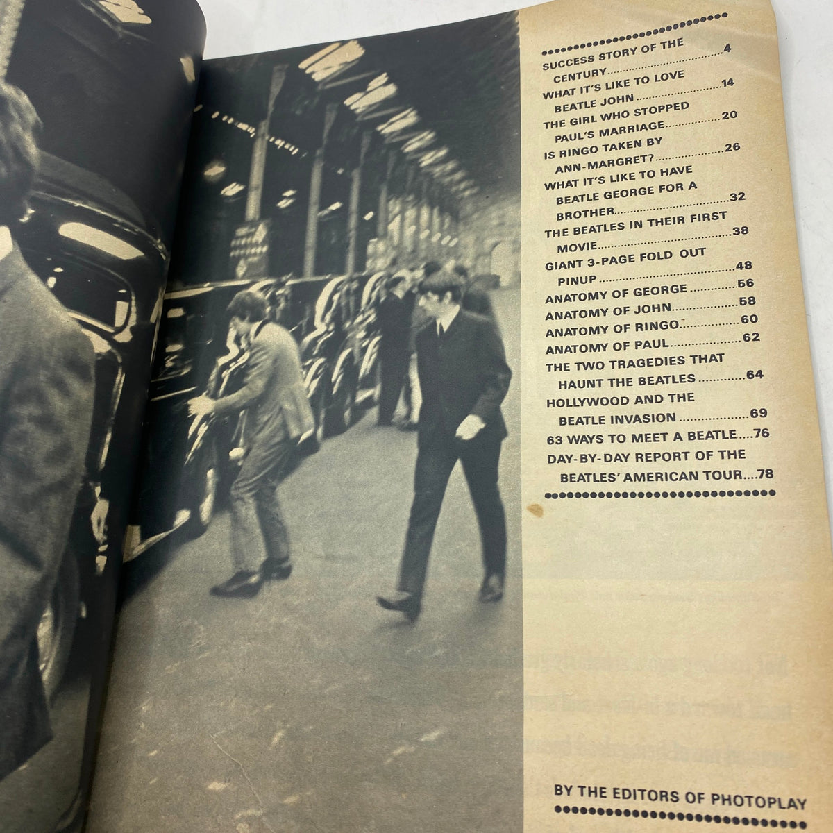 Interior page of the vintage 1964 magazine 'Best of The Beatles in Their First Movie', featuring a black and white photograph of The Beatles in a historic location.