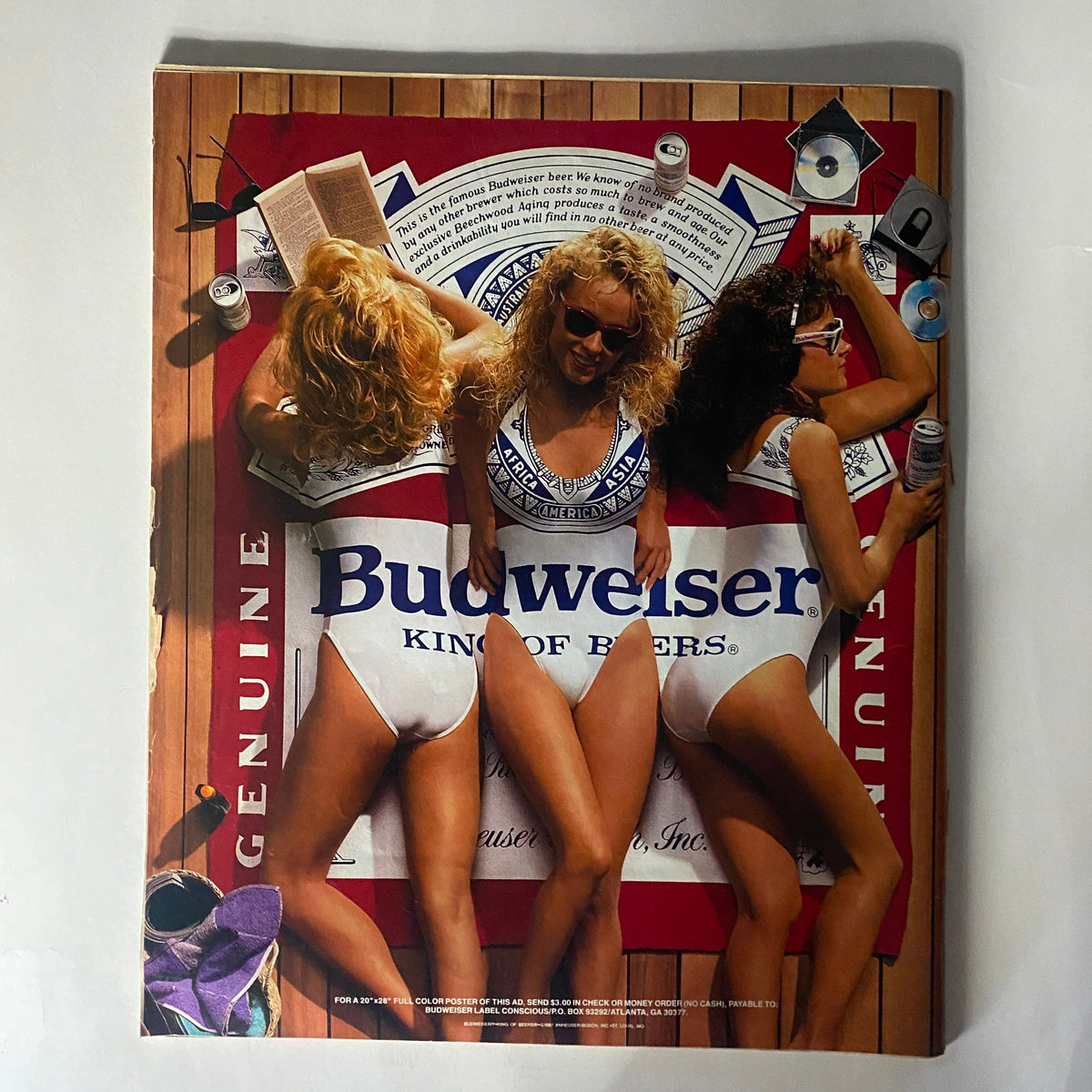 Cover of VTG Spin Magazine May 1989 featuring a vintage Budweiser advertisement with three women in swimwear, showcasing the cultural vibe of the late 1980s music scene.