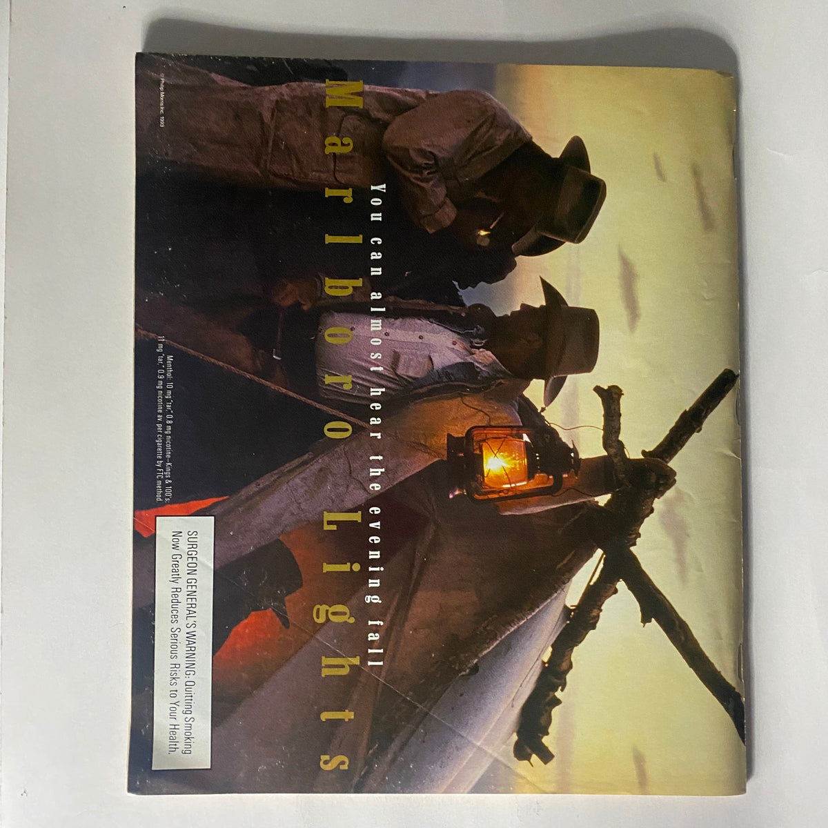 Back cover of Spin Magazine May 1993, Vol 9 No. 2, featuring an advertisement for Marlboro Lights with a scenic image that captures the era's aesthetic.