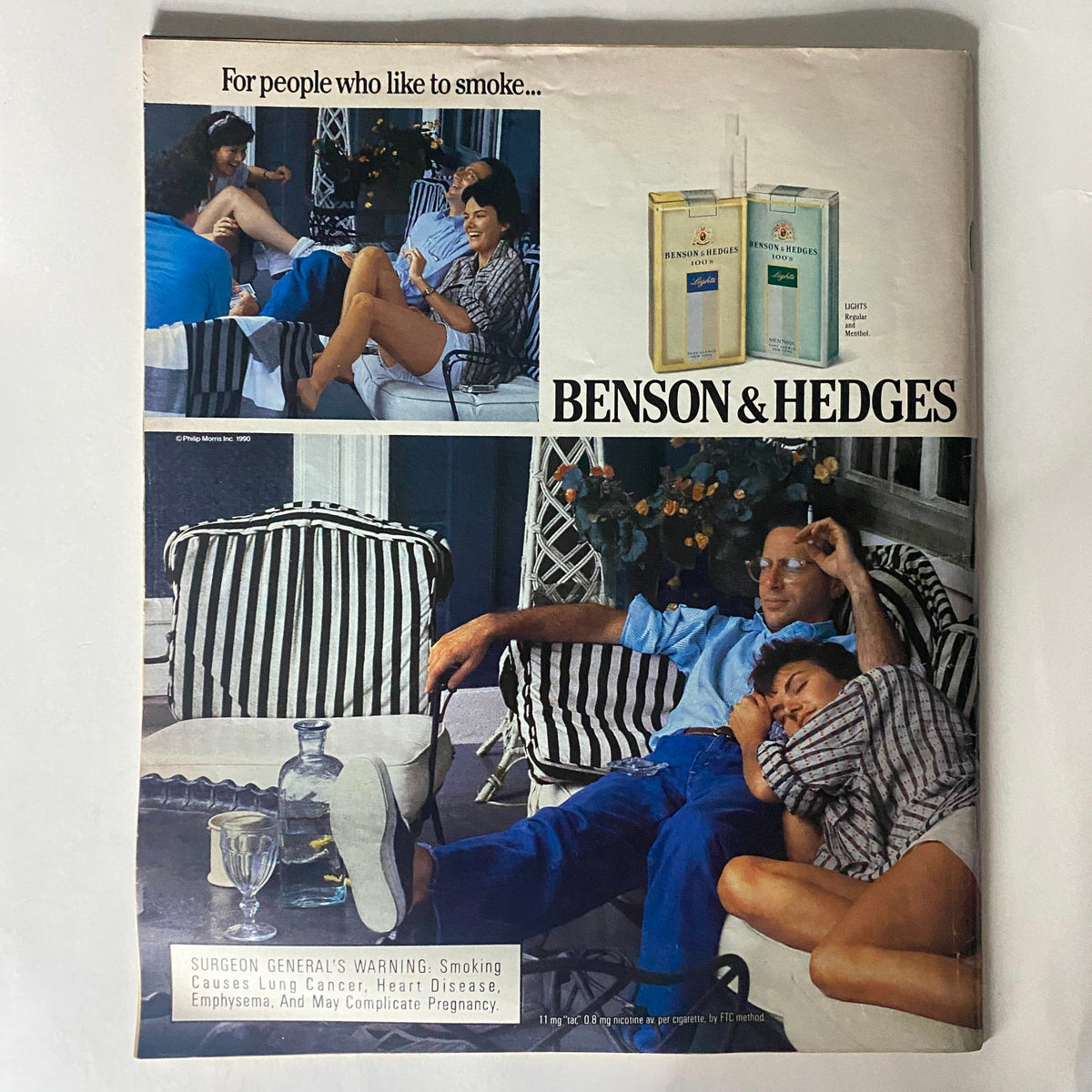 Advertisement page from Spin Magazine August 1990 Vol 6 No. 5 featuring Benson & Hedges cigarette ad, reflecting lifestyle and cultural themes of the 1990s.