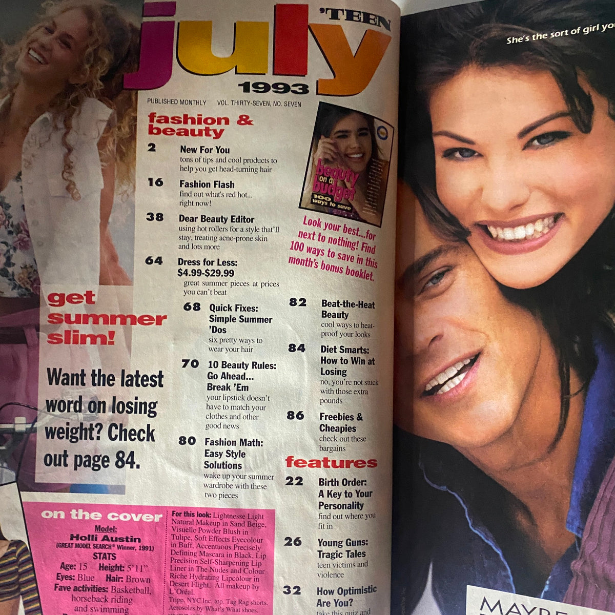 Inside page of Teen Magazine July 1993 showcasing fashion and beauty tips, with highlights on summer activities and teen interests.