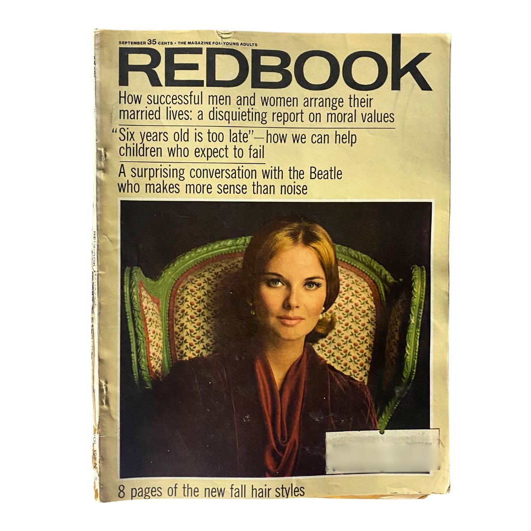 Cover of VTG Redbook Magazine September 1965 Vol 125 #5 featuring a striking portrait of a woman, with the headline discussing a conversation with Ringo Starr, the Domesticated Beatle.