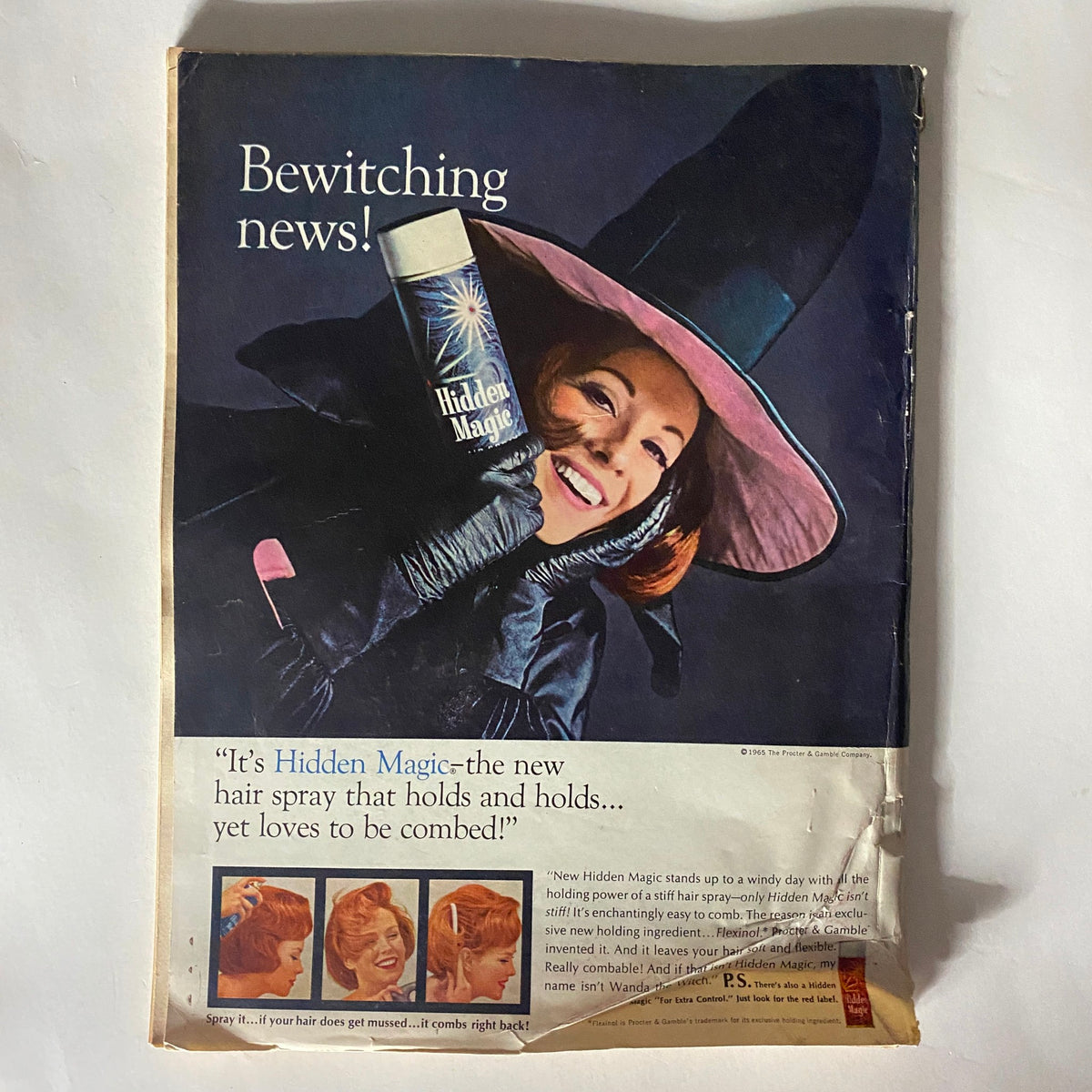 Vintage Redbook Magazine September 1965 cover featuring Ringo Starr as the Domesticated Beatle, showcasing an advertisement for Hidden Magic hair spray. The magazine evokes the swinging sixties aesthetic.