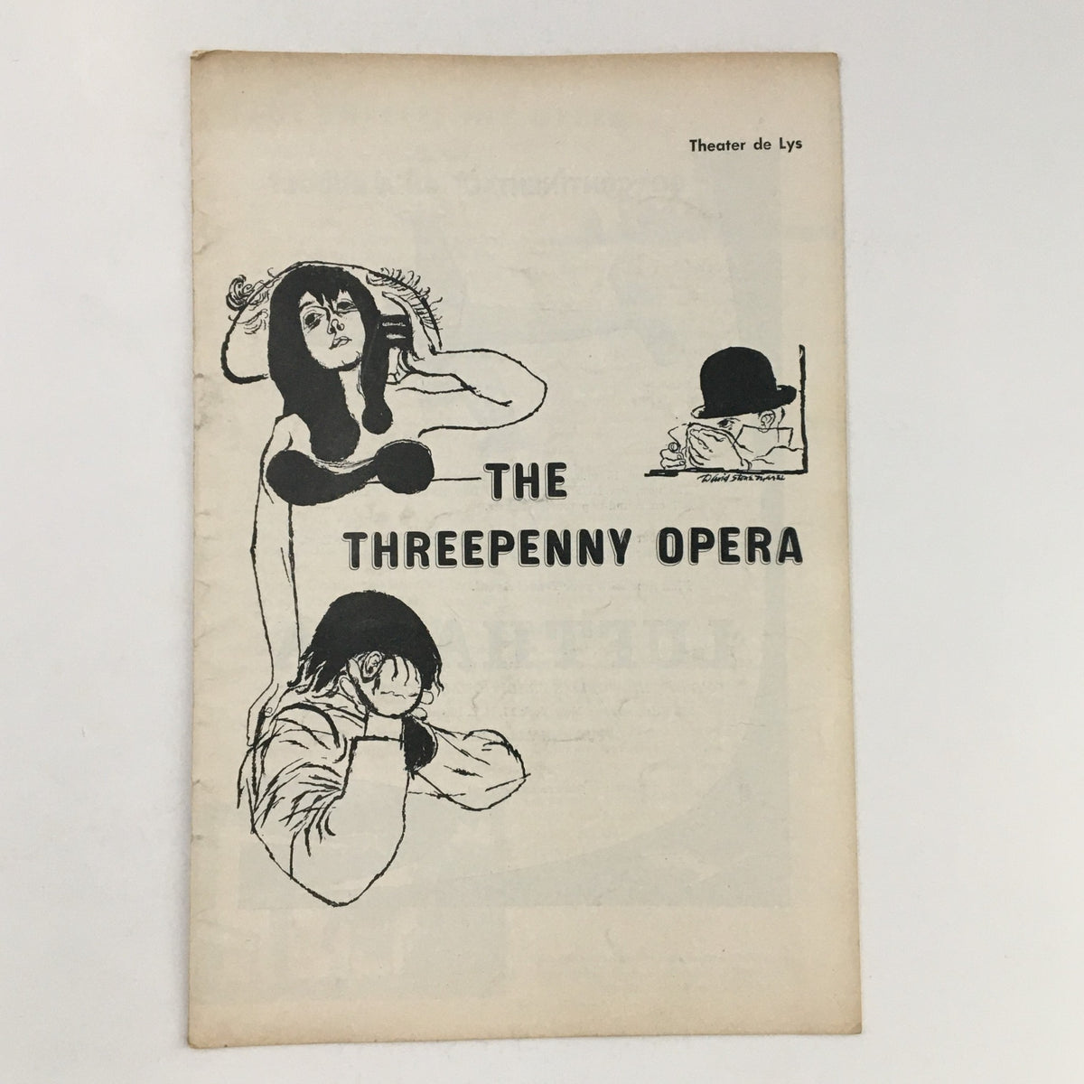 Cover page of the 1954 Theater De Lys production booklet for Lucille Lortel Presents Kurt Weill's The Threepenny Opera featuring artistic illustrations.