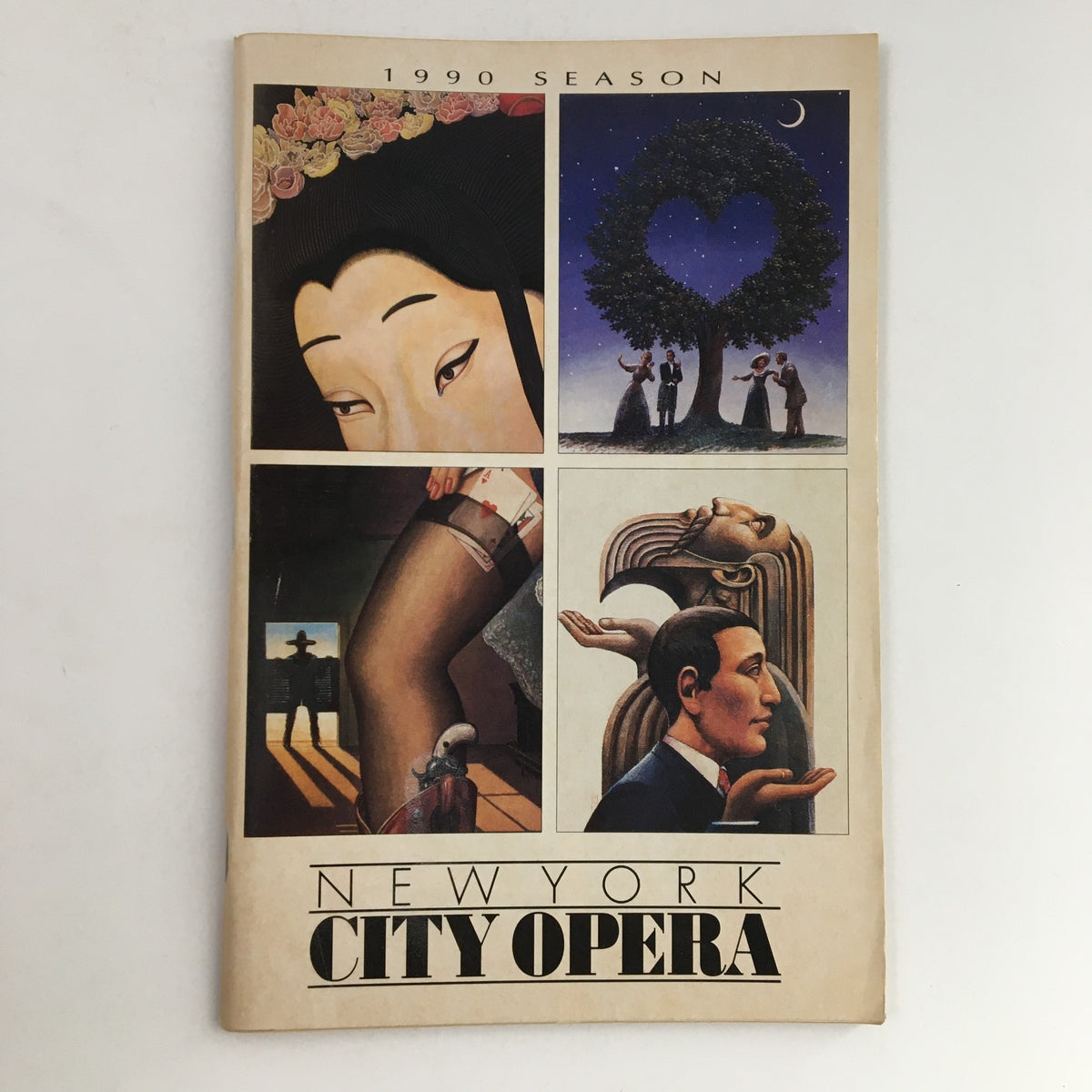 Cover of the 1990 Season New York State Theater Present New York City Opera brochure featuring a collage of artistic images.