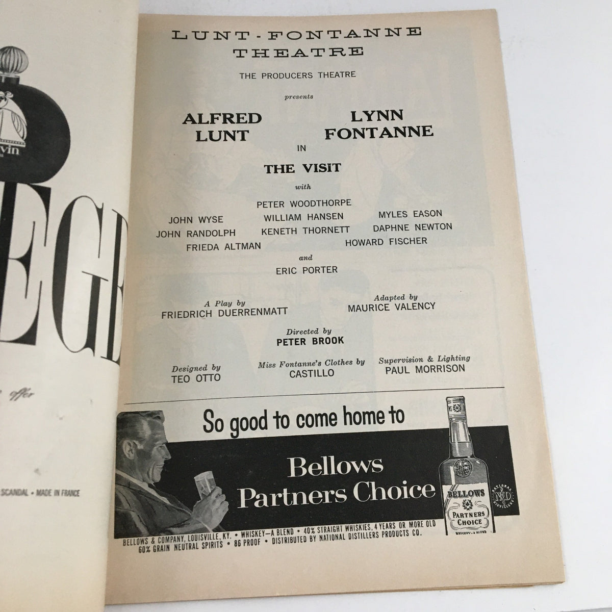 Another interior page of the 1958 Playbill for The Visit, featuring credits and design details from the original theatrical production.