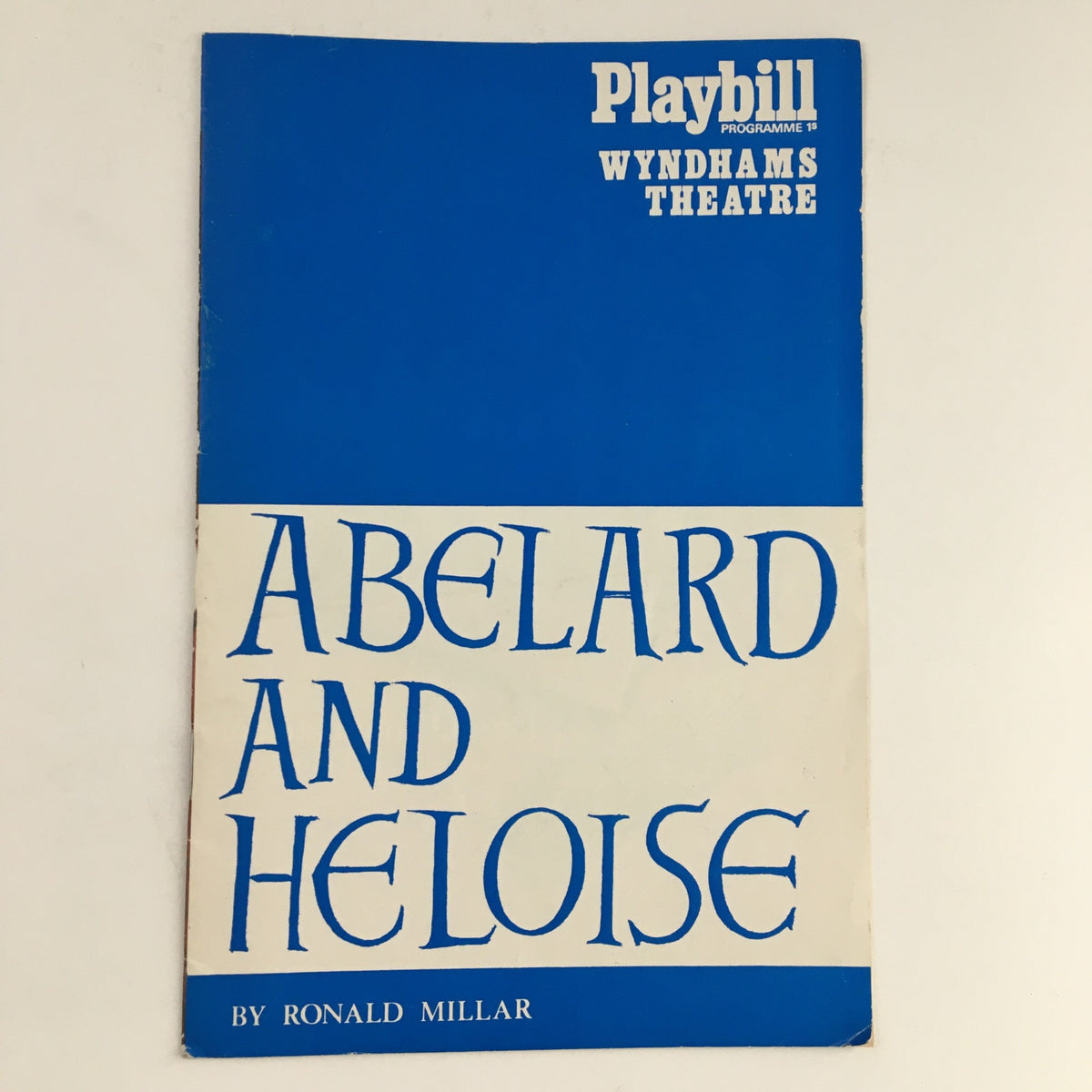 1971 Playbill from Wyndham's Theatre featuring Diana Rigg in Abelard & Heloise, showcasing the title in bold blue lettering against a white background.