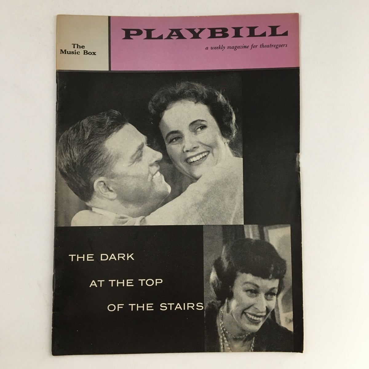 Vintage 1958 Playbill for 'The Dark At The Top Of The Stairs' showcasing actors and the title prominently.