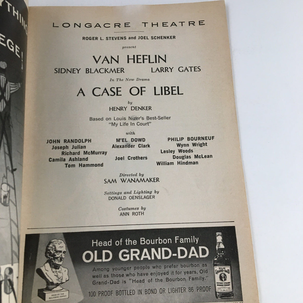1963 Playbill for A Case of Libel, displaying cast and production details of the play, including Van Heflin and Sidney Blackmer.