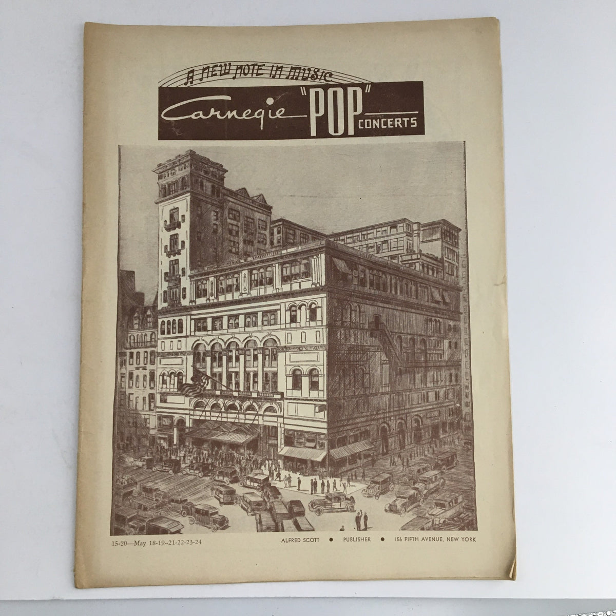 1946 Carnegie Pop Concerts Hall Program featuring the exterior illustration of Carnegie Hall, NYC.