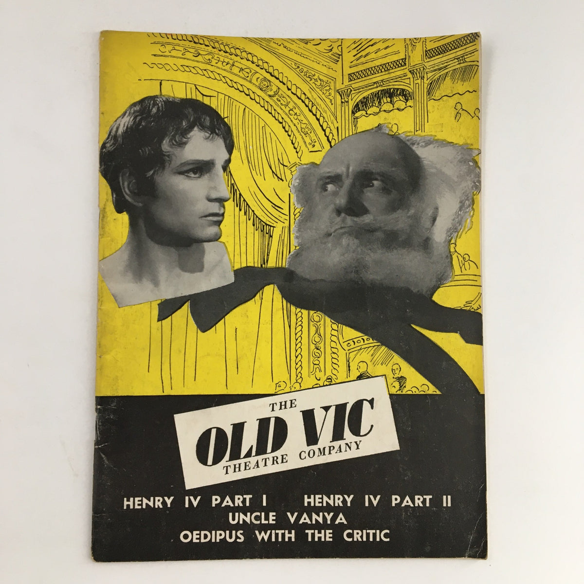 1946 Playbill for The Old Vic Theatre Company featuring Henry IV Part 1 by William Shakespeare, showcasing iconic imagery and design elements of classical theatre.