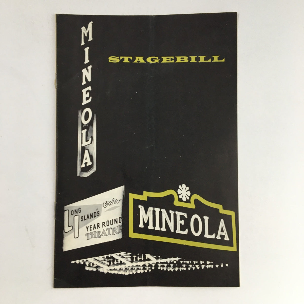 Cover of the 1963 Stagebill from Mineola Playhouse featuring Oh Dad, Oh Poor Dad by Arthur Kopit, showcasing the theatre's name and vintage signage.