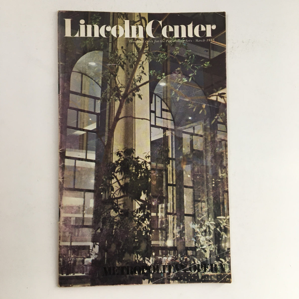 Cover page of the 1975 Stagebill for The Story of the Fat Frankenstein Monster presented by Lincoln Center, featuring a depiction of the modern architectural elements of the venue.