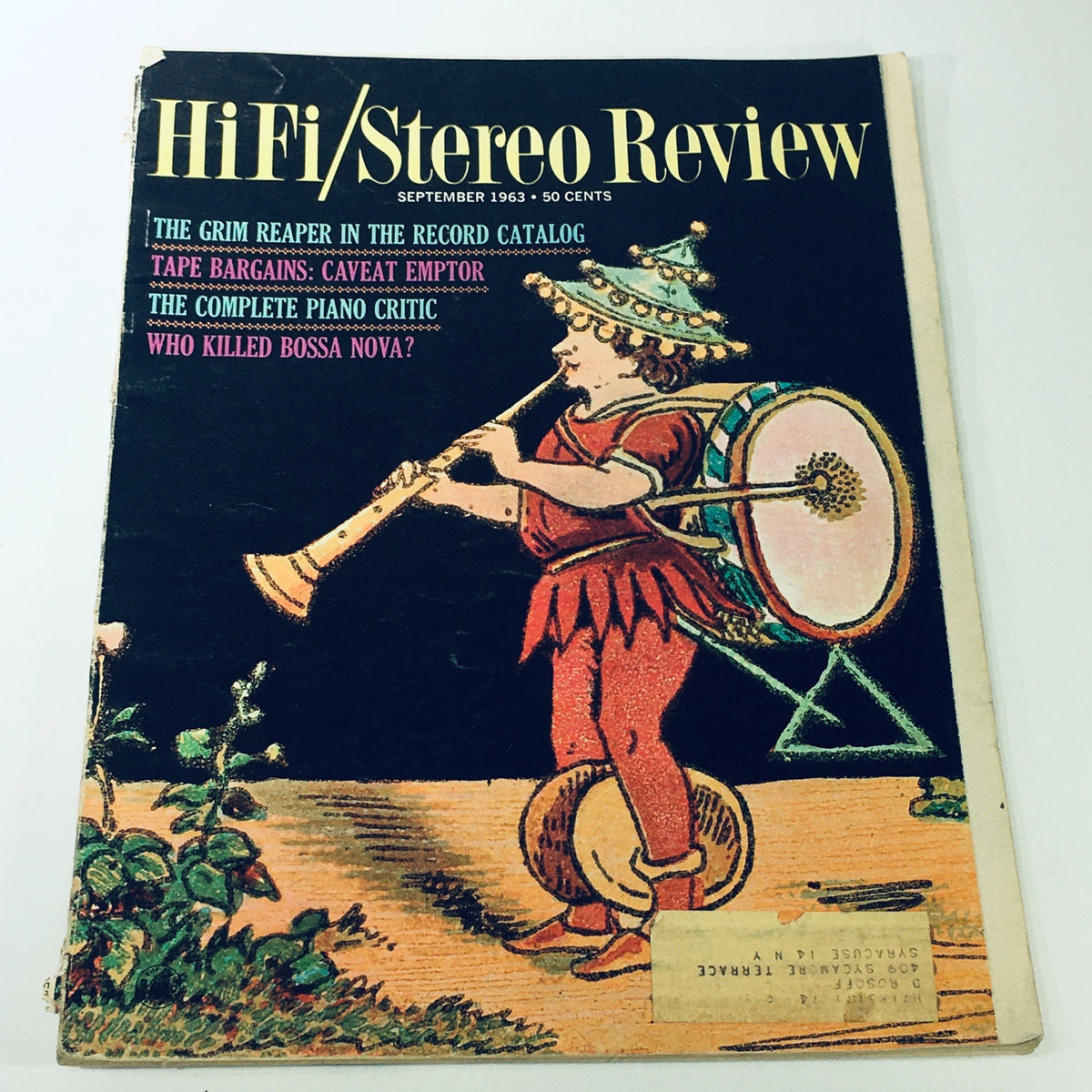 Cover of VTG HiFi Stereo Review Magazine September 1963 featuring vibrant artwork and article titles like 'Tape Bargains: Caveat Emptor' and 'Who Killed Bossa Nova?'