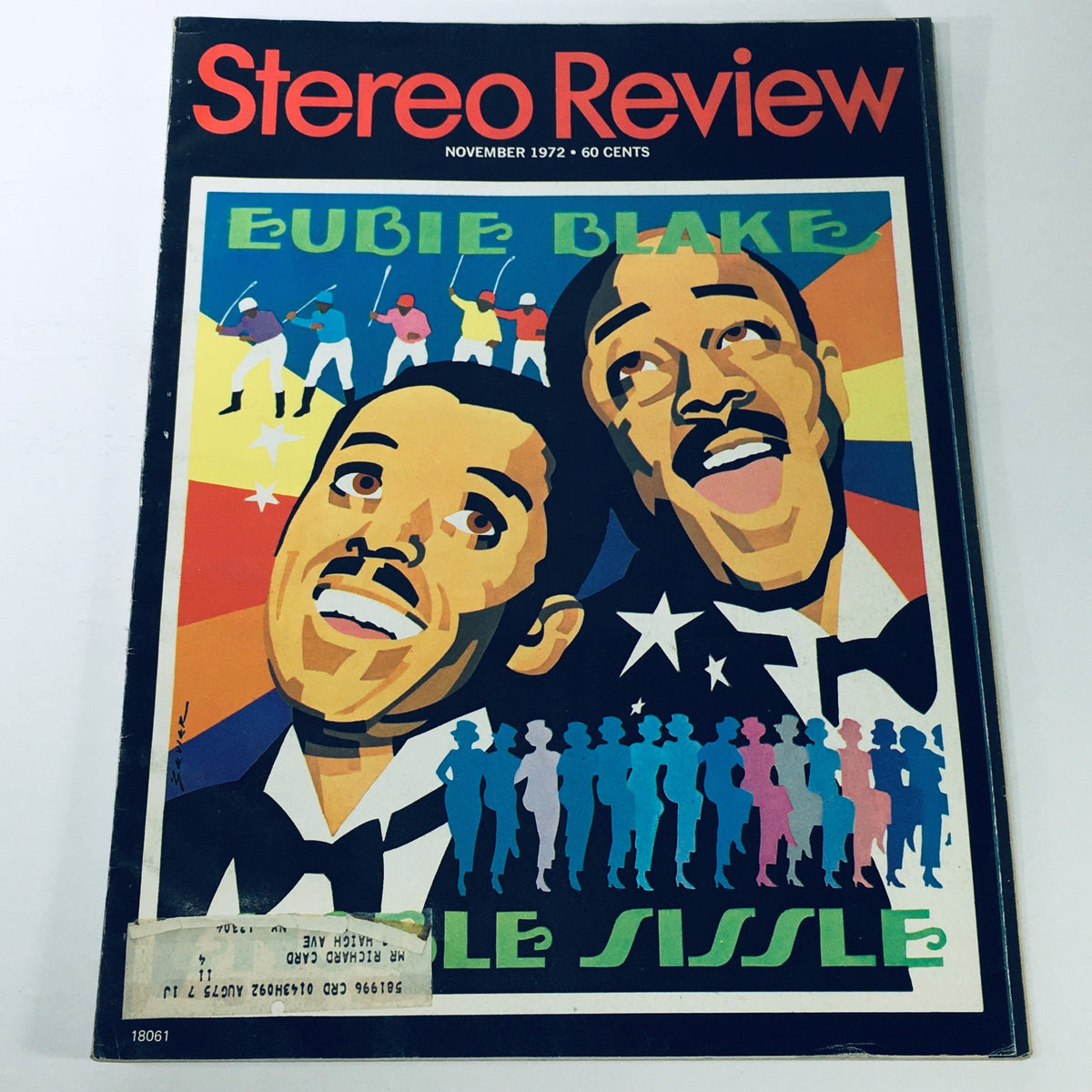 Front cover of the VTG Stereo Review Magazine from November 1972 featuring Eubie Blake and Le Sissle, showcasing vibrant artwork and historical significance in music and audio technology.