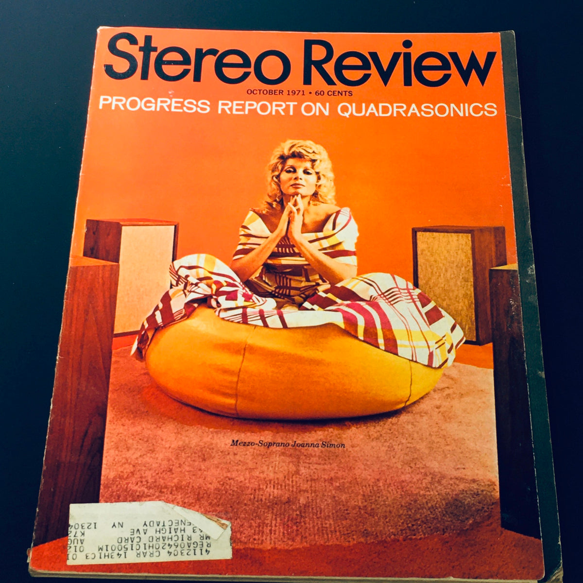 Vintage Stereo Review Magazine from October 1971 featuring mezzo-soprano Joanna Simon on the cover with bright orange background, showcasing the magazine's title and focus on audio technology.