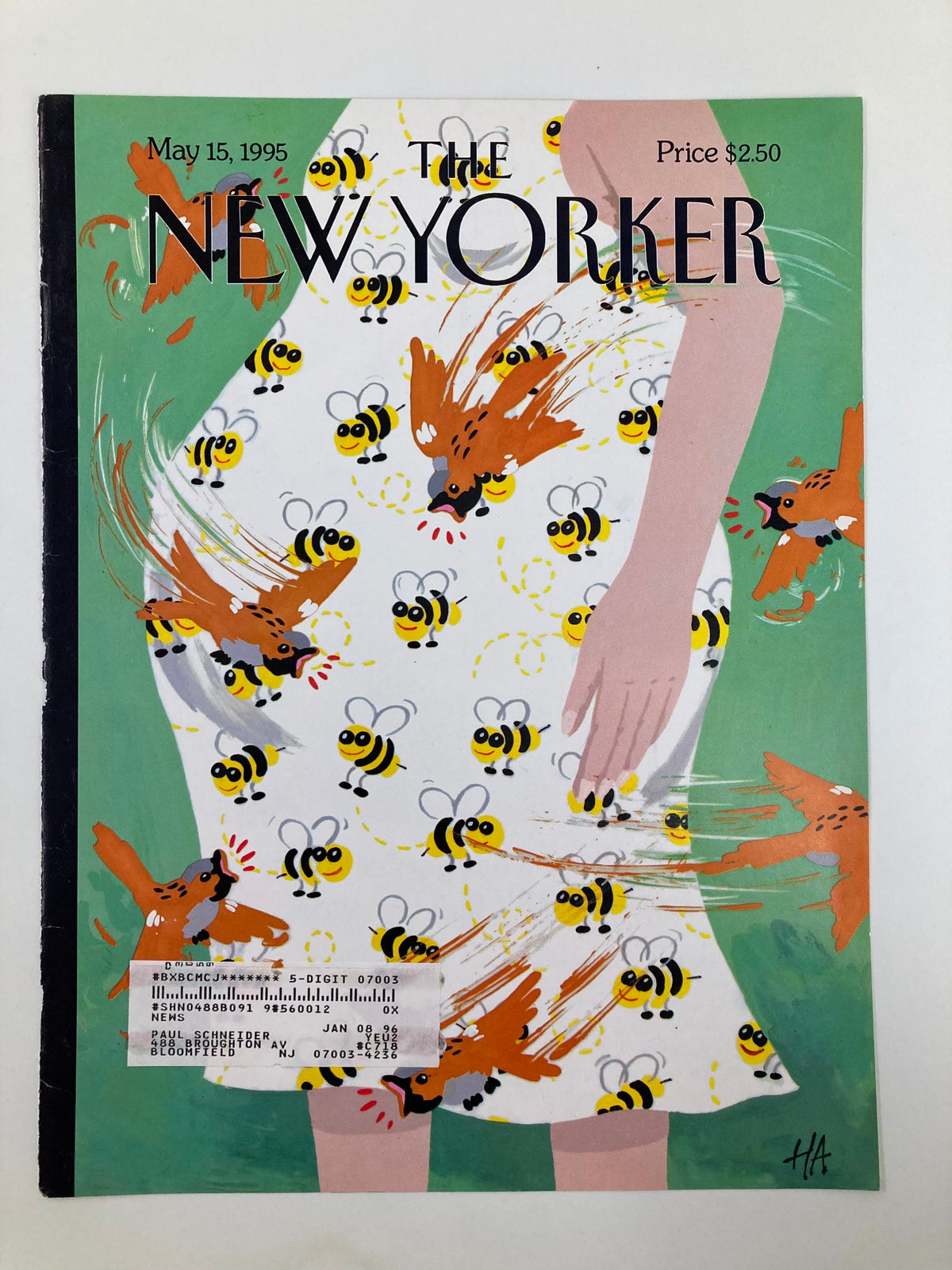The New Yorker Cover May 15 1995 - Mother's Day by Bob 'HA' Zoell showcasing colorful artwork with bees and birds on a white background.