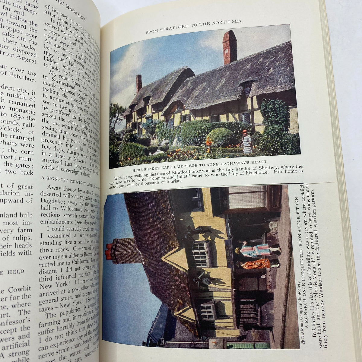 Interior page of the VTG National Geographic Magazine May 1929 displaying vibrant illustrations and a picturesque depiction related to Devon's landscapes.