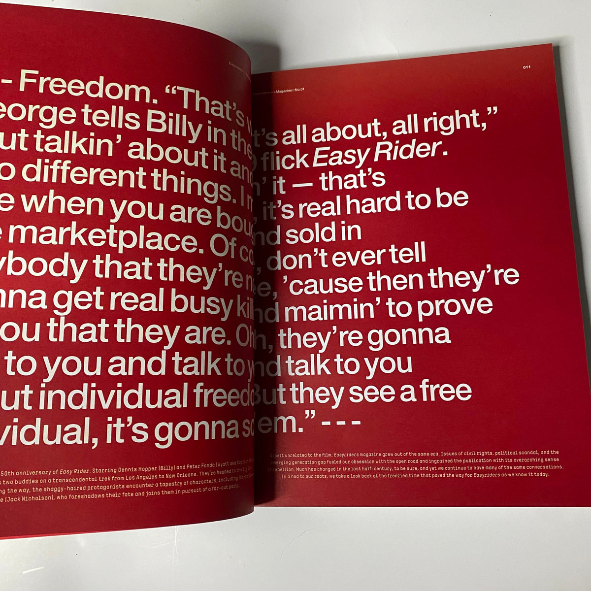 Easyriders Magazine 2020 No. 1 Norman Reedus Cover No Label VG - An interior page featuring a quote discussing freedom in the context of motorcycle culture.