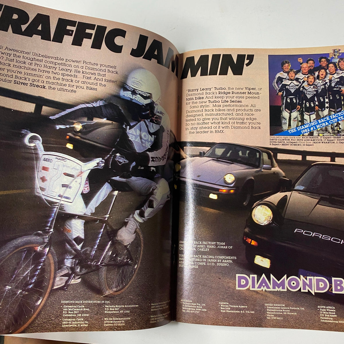 Another inside spread of BMX Action Magazine March 1983 illustrating BMX racing scenes with riders, including a focus on style and performance in the sport.