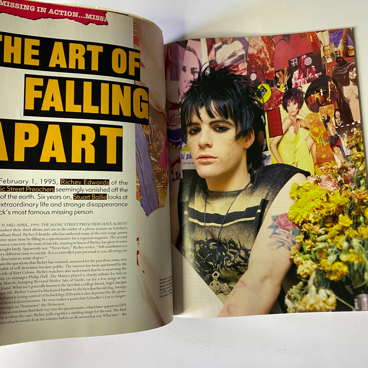 Page from Mojo Music Magazine February 2002 illustrating a feature on Richey Edwards of the Manic Street Preachers.