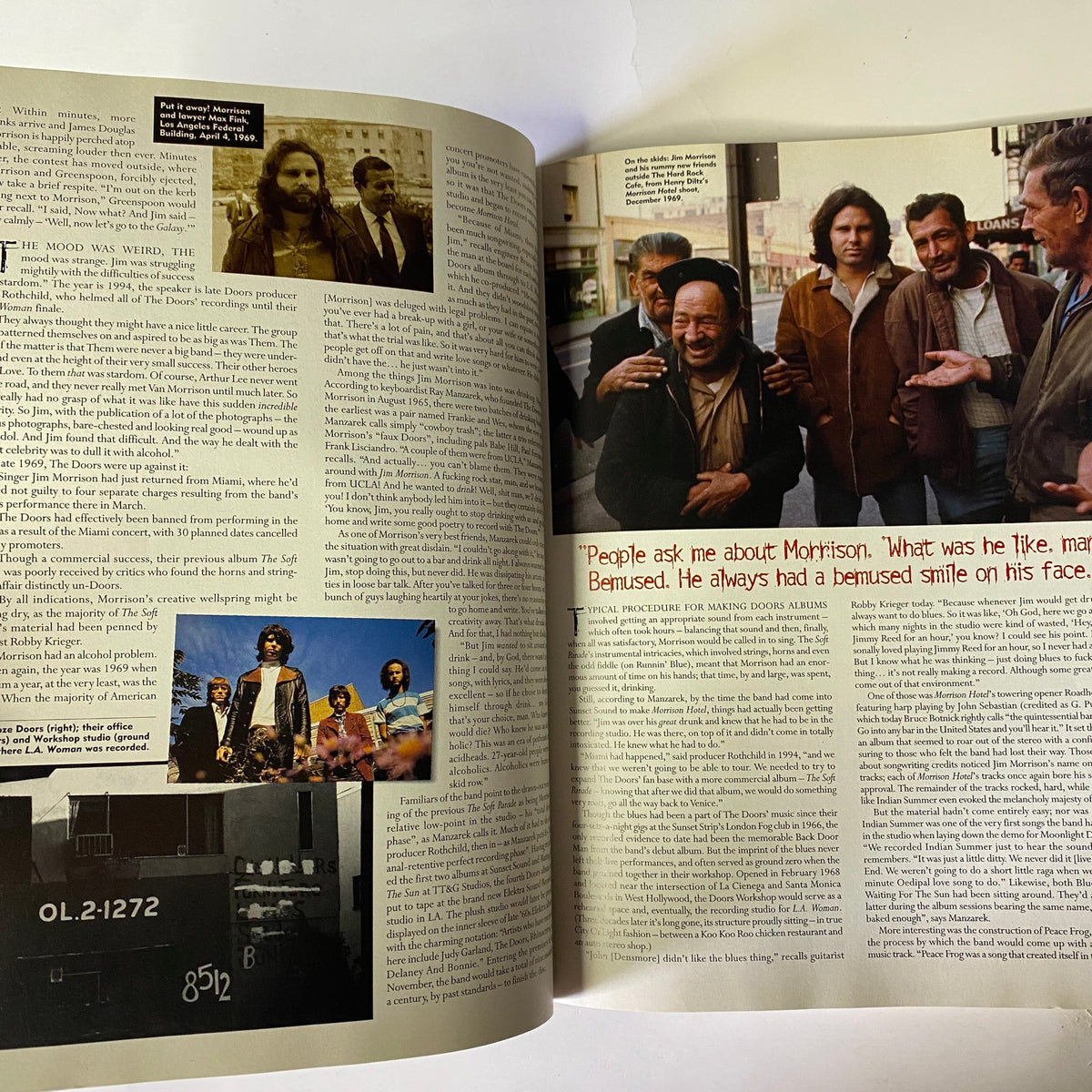 Another page from Mojo Music Magazine September 2001, featuring an interview and discussions related to Jim Morrison, along with images reflecting his legacy.