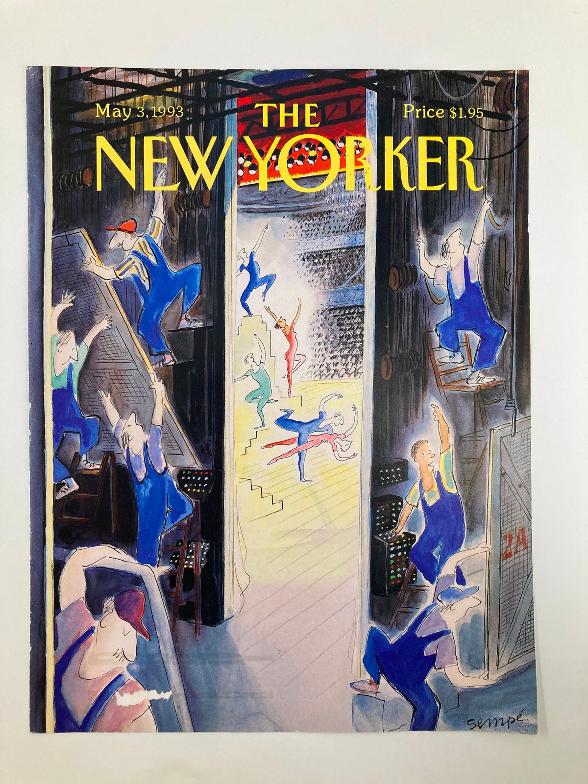 Cover of The New Yorker Magazine from May 3, 1993, featuring an illustration by Jean-Jacques Sempe that showcases ballet dancers in a vibrant spring setting, ideal for vintage magazine collectors.