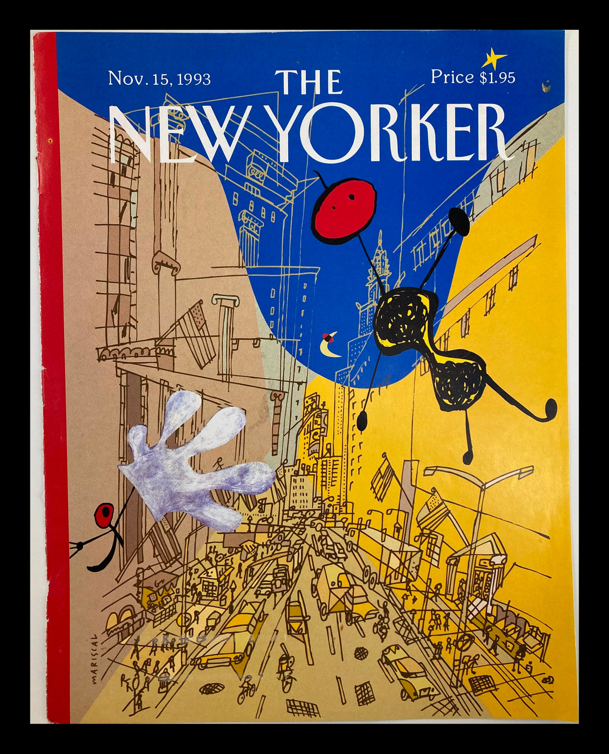The New Yorker cover from November 15, 1993, featuring vibrant artwork titled 'Miro in the City' by Javier Mariscal, showcasing an urban scene with colorful illustrations and a playful design.