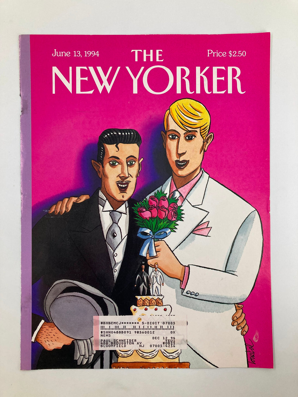 COVER ONLY The New Yorker June 13 1994 showcasing an eye-catching cover by Jacques de Loustal, illustrating a joyful wedding scene with two grooms, symbolizing the essence of early 90s art and storytelling.