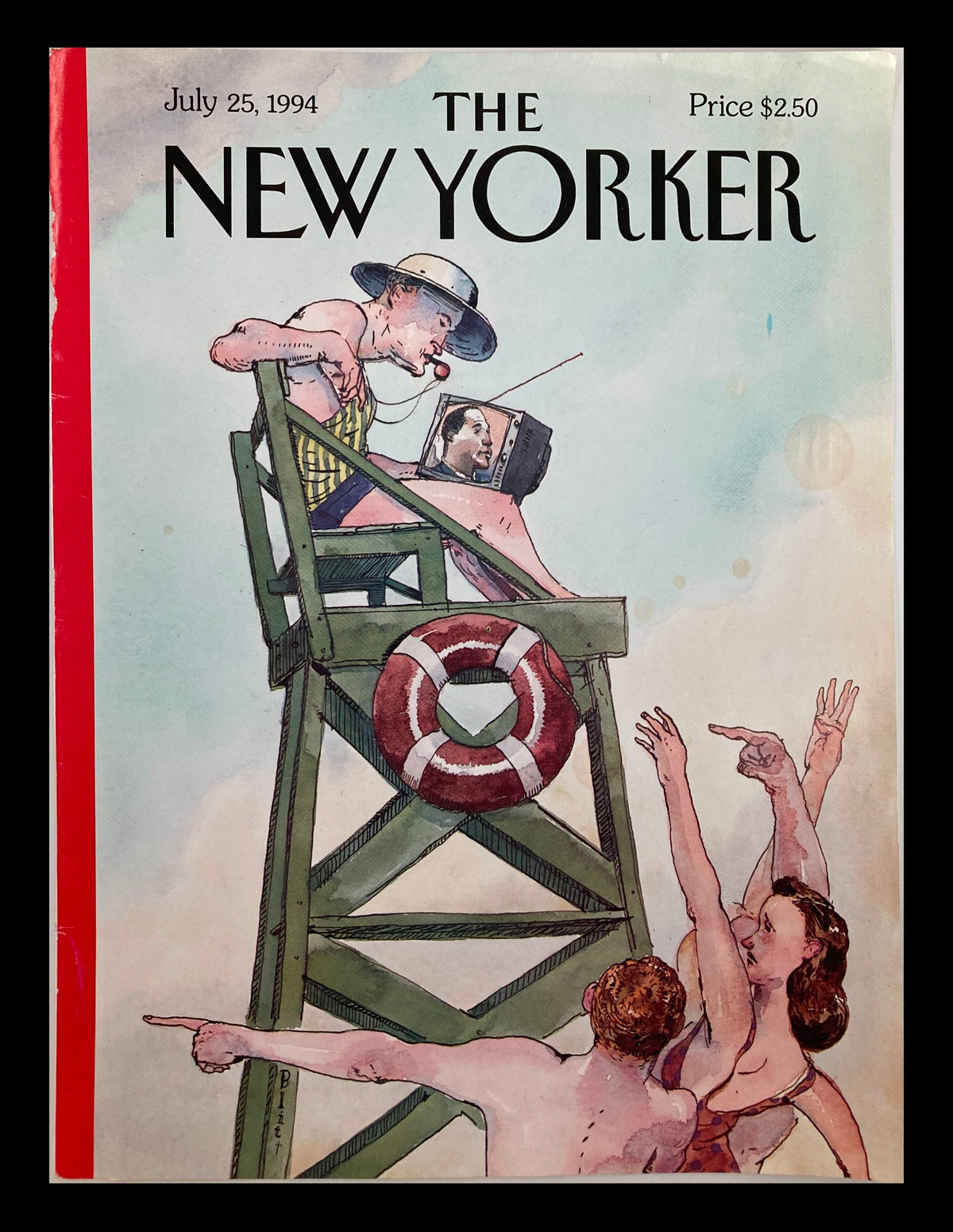 Cover of The New Yorker magazine dated July 25, 1994, featuring a humorous illustration by Barry Blitt of a lifeguard on a chair watching swimmers, showcasing iconic magazine art.