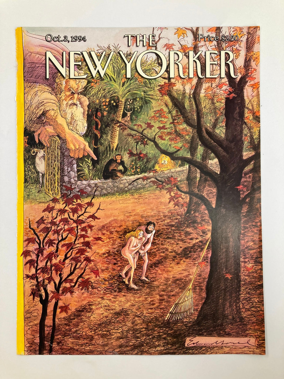 The New Yorker cover from October 3, 1994, showcasing 'The Fall' illustration by Edward Sorel, highlighting autumn foliage and whimsical characters in a colorful landscape.