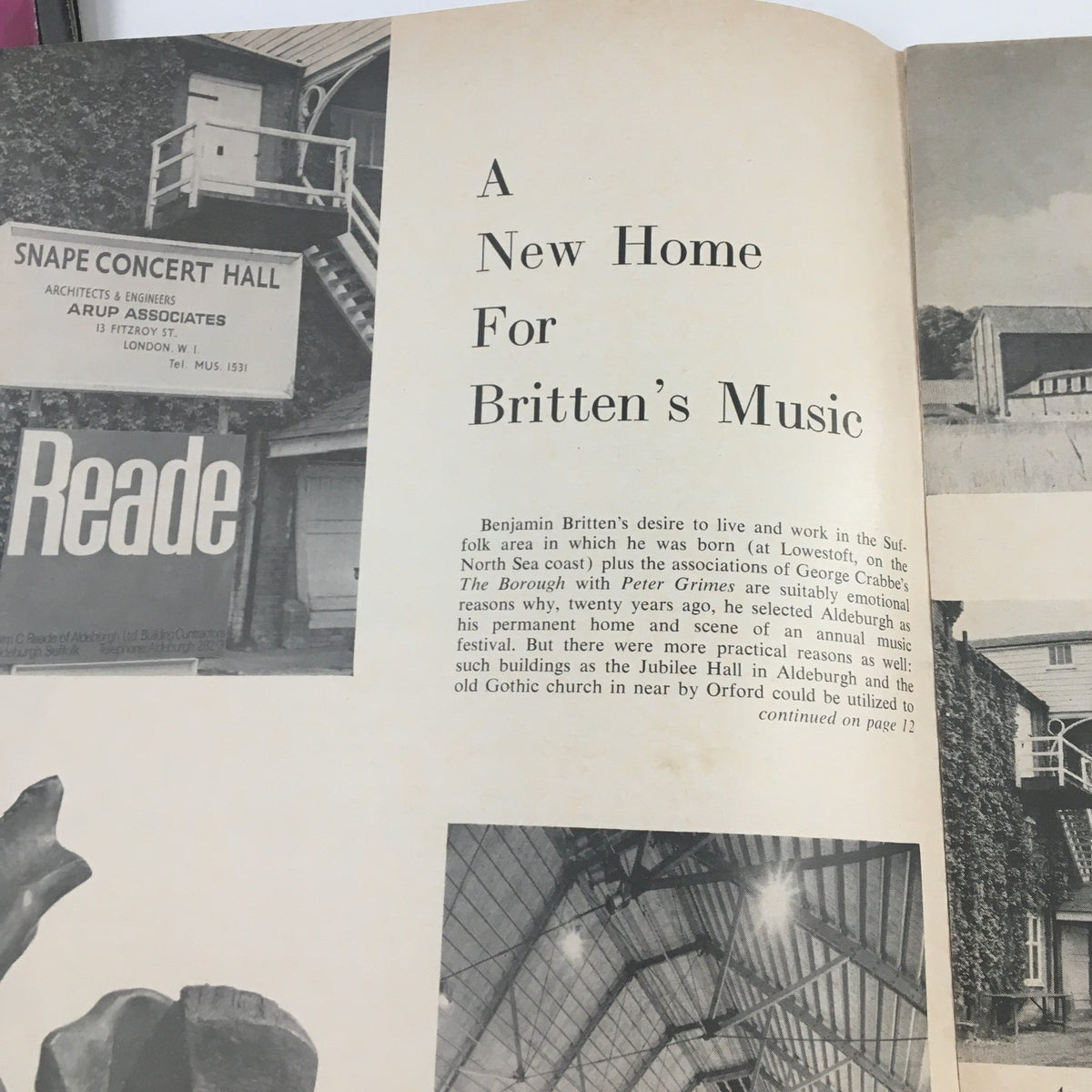 1967 Philharmonic Hall Lincoln Center Present Israel Philharmonic Orchestra - An interior page of the magazine discussing Benjamin Britten's music with images of the Snape Concert Hall.