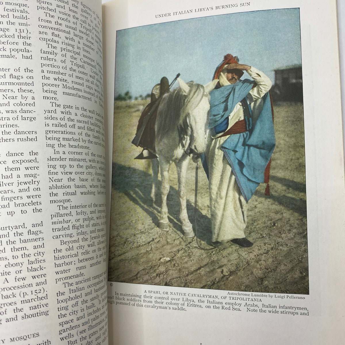 Illustration from National Geographic Magazine August 1925 depicting a native cavalryman under the Italian sun.