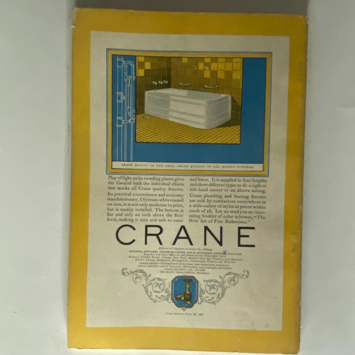 Advertisement page from National Geographic Magazine July 1925 'Rediscovering the Rhine', featuring a vintage bathroom fixture design by Crane.