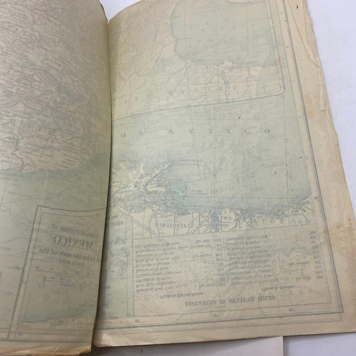 Inside pages of National Geographic Magazine July 1916 displaying a detailed map of Mexico.