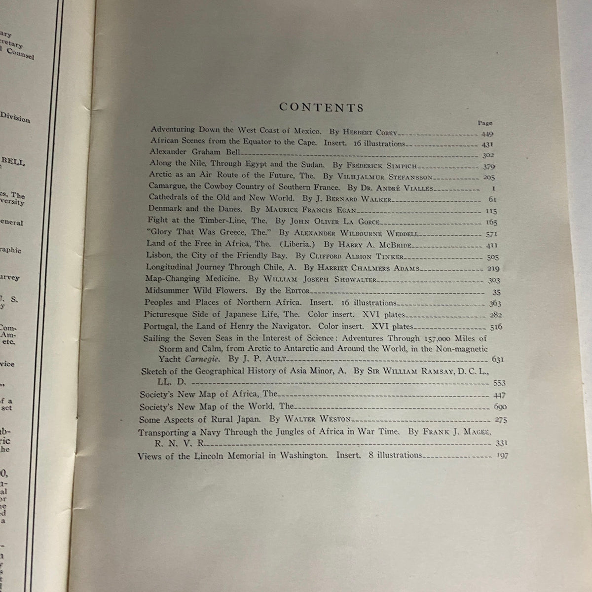 Contents page of National Geographic Magazine July-December 1922 Volume XLII, listing articles and features included in the issue.
