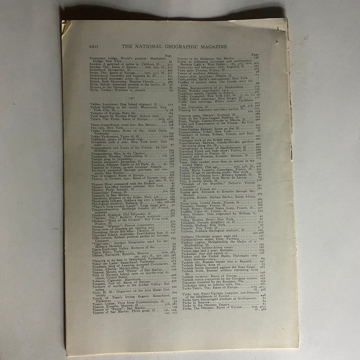 National Geographic Magazine July-December 1918 Volume XXXIV Index No Label