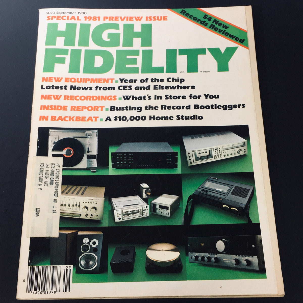 Cover of High Fidelity Magazine September 1980 featuring articles on record bootlegging, new audio equipment, and a preview of upcoming recordings. Ideal for music enthusiasts and vintage magazine collectors.