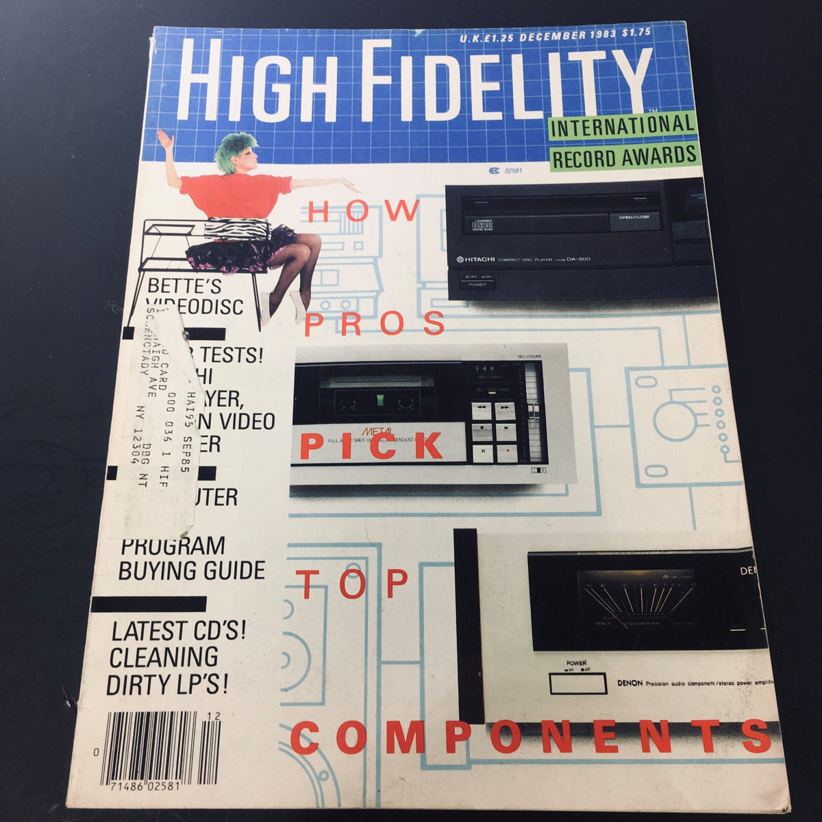 High Fidelity Magazine December 1983 cover featuring International Record Awards, showcasing audio equipment and vintage design elements.