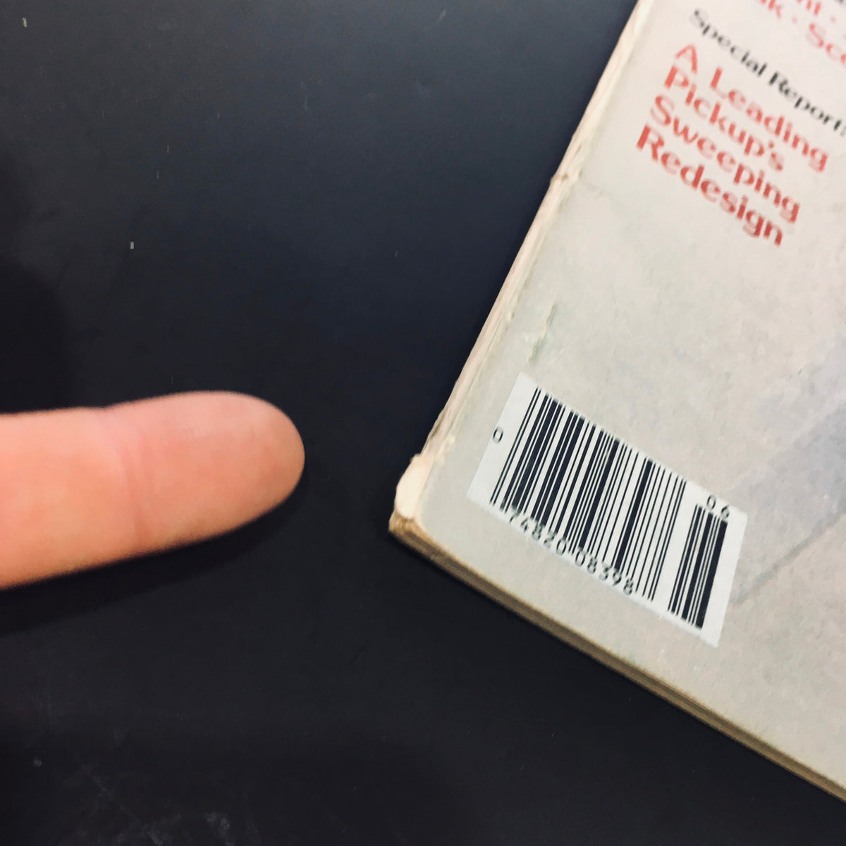 Close-up of the corner of the VTG High Fidelity Magazine June 1978, showcasing the title 'A Leading Pickup's Sweeping Redesign' with a visible barcode and slight wear indicating its vintage condition.