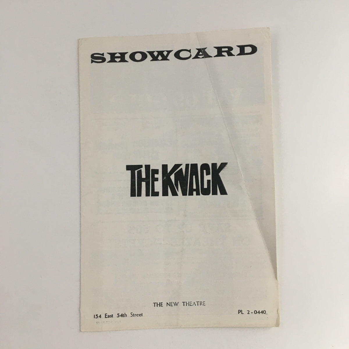 1965 Showcard for The Knack by Ann Jellicoe, presented by The New Theatre, featuring bold typography on a vintage design to commemorate the theatrical performance.