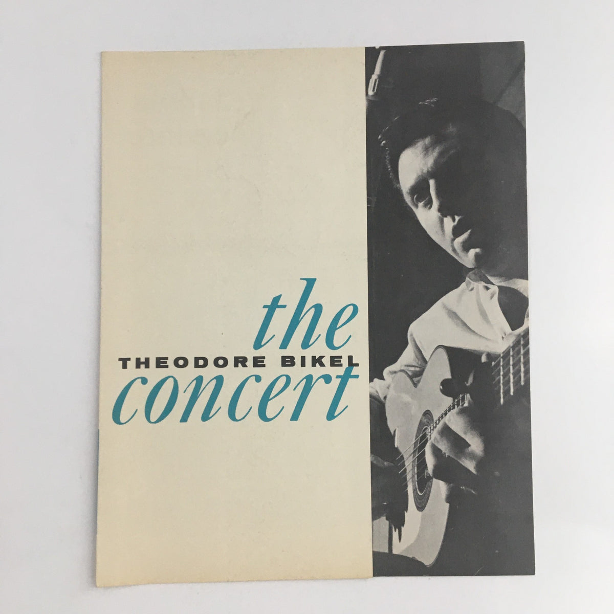 Cover image of the 1959 Elektra Records presents The Theodore Bikel Concert featuring Theodore Bikel on guitar with a minimalist design.