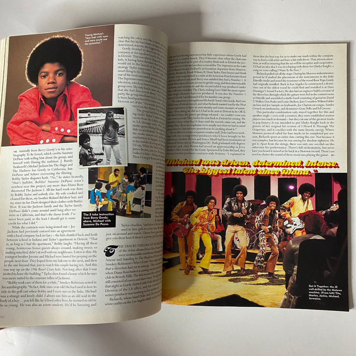 Another article spread from Mojo Music Magazine December 2001, focusing on Michael Jackson's early career, showcasing images and insights into his rise to fame.