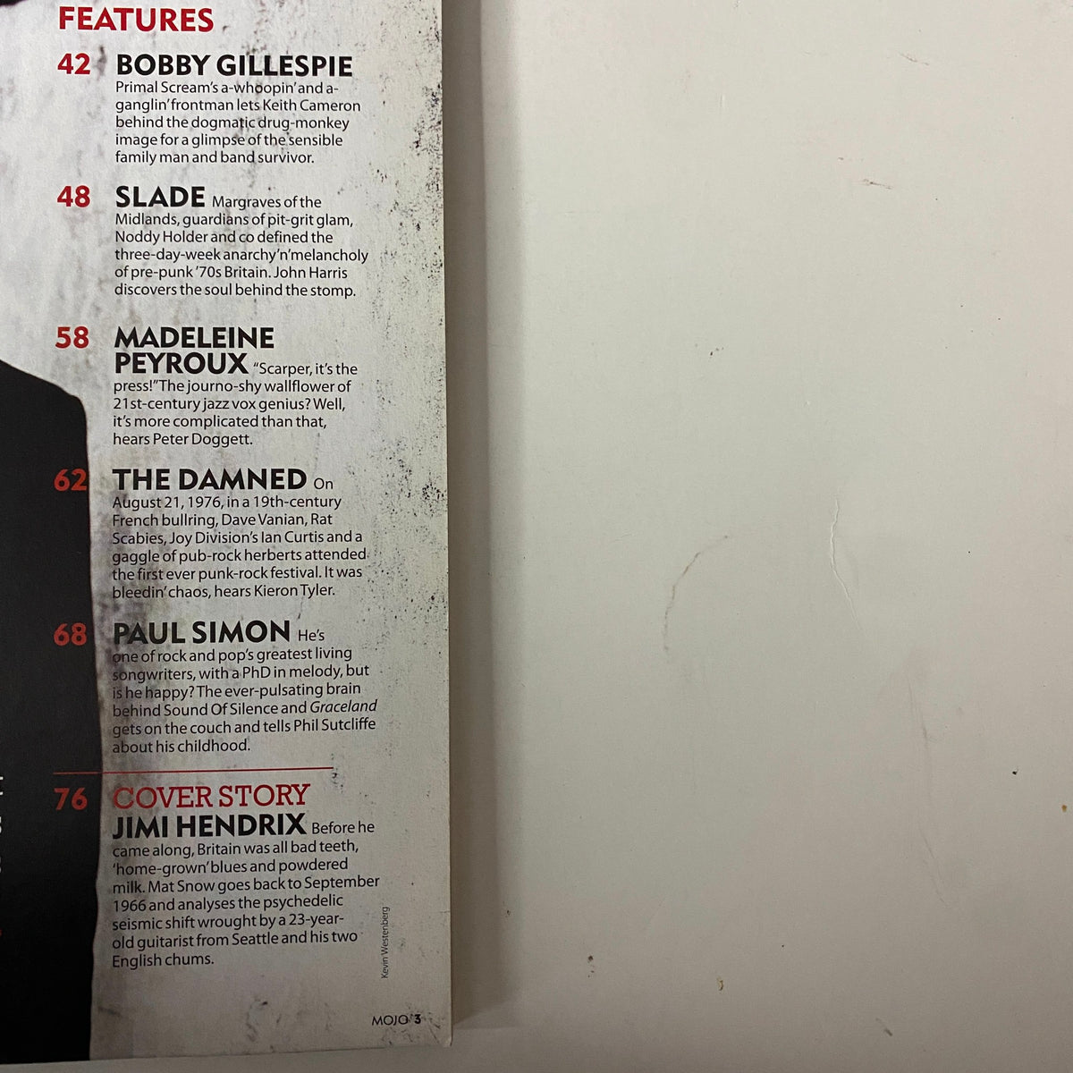 Back cover of Mojo Music Magazine November 2006 showcasing features including Bobby Gillespie, Slade, and others. The issue details the cultural significance of Jimi Hendrix.