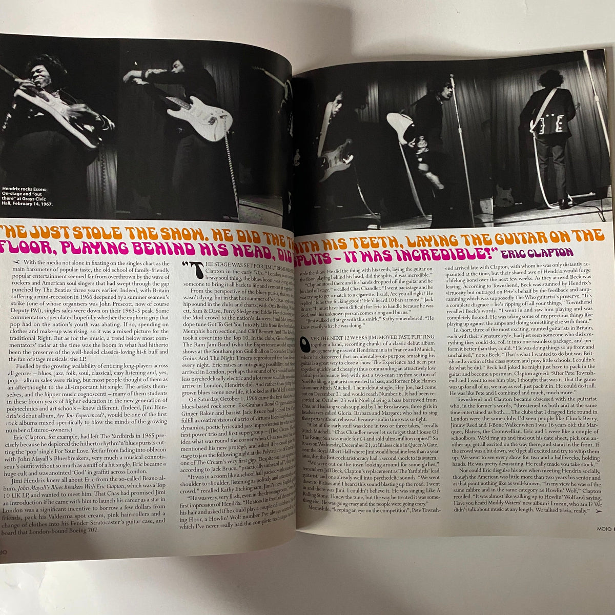 Mojo Music Magazine November 2006 Jimi Hendrix Cover displaying a performance scene with Hendrix playing guitar, highlighting his legendary stage presence.