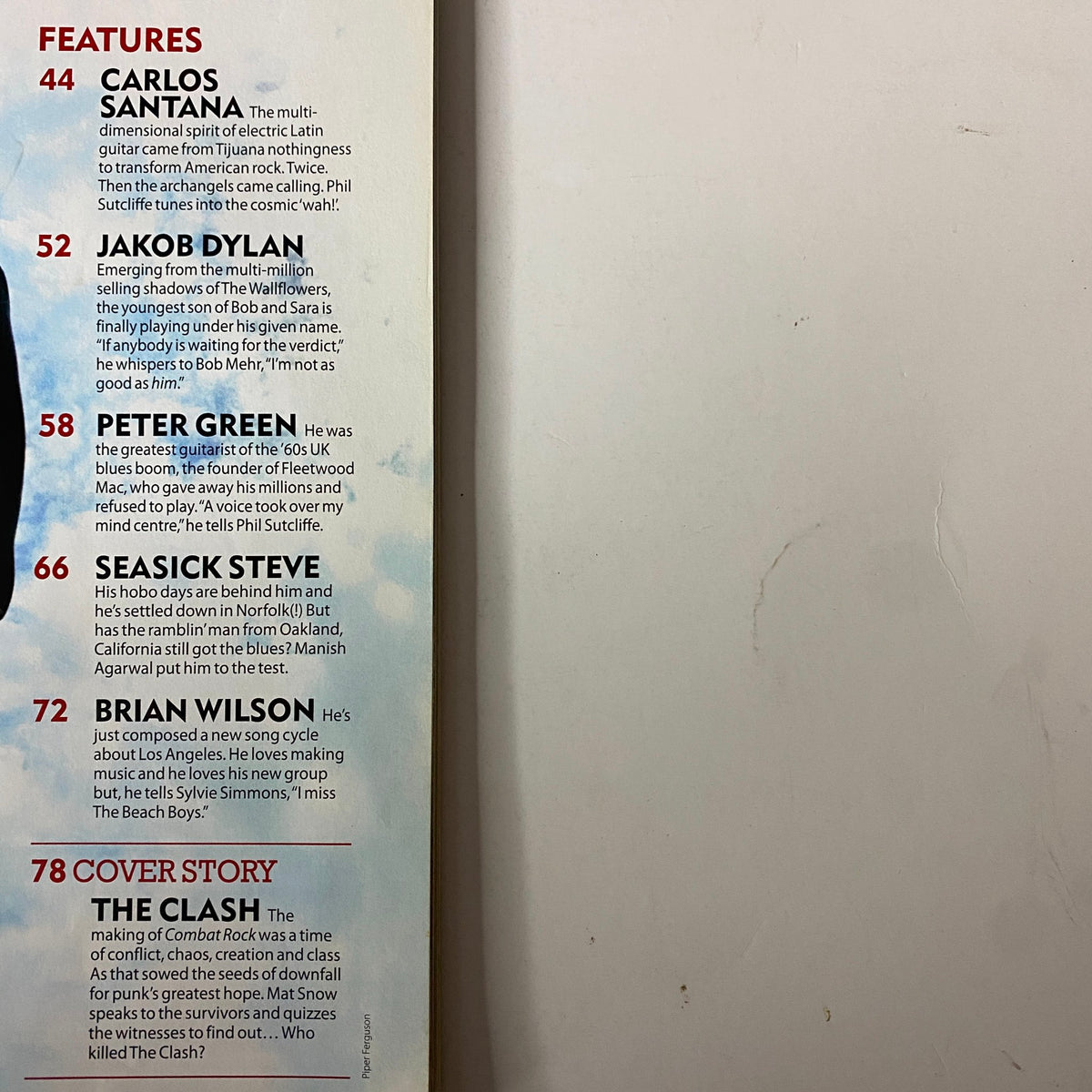 Mojo Music Magazine November 2008 featuring sections on Carlos Santana, Jakob Dylan, Peter Green, Seasick Steve, and Brian Wilson, highlighting musical insights and artist legacies.