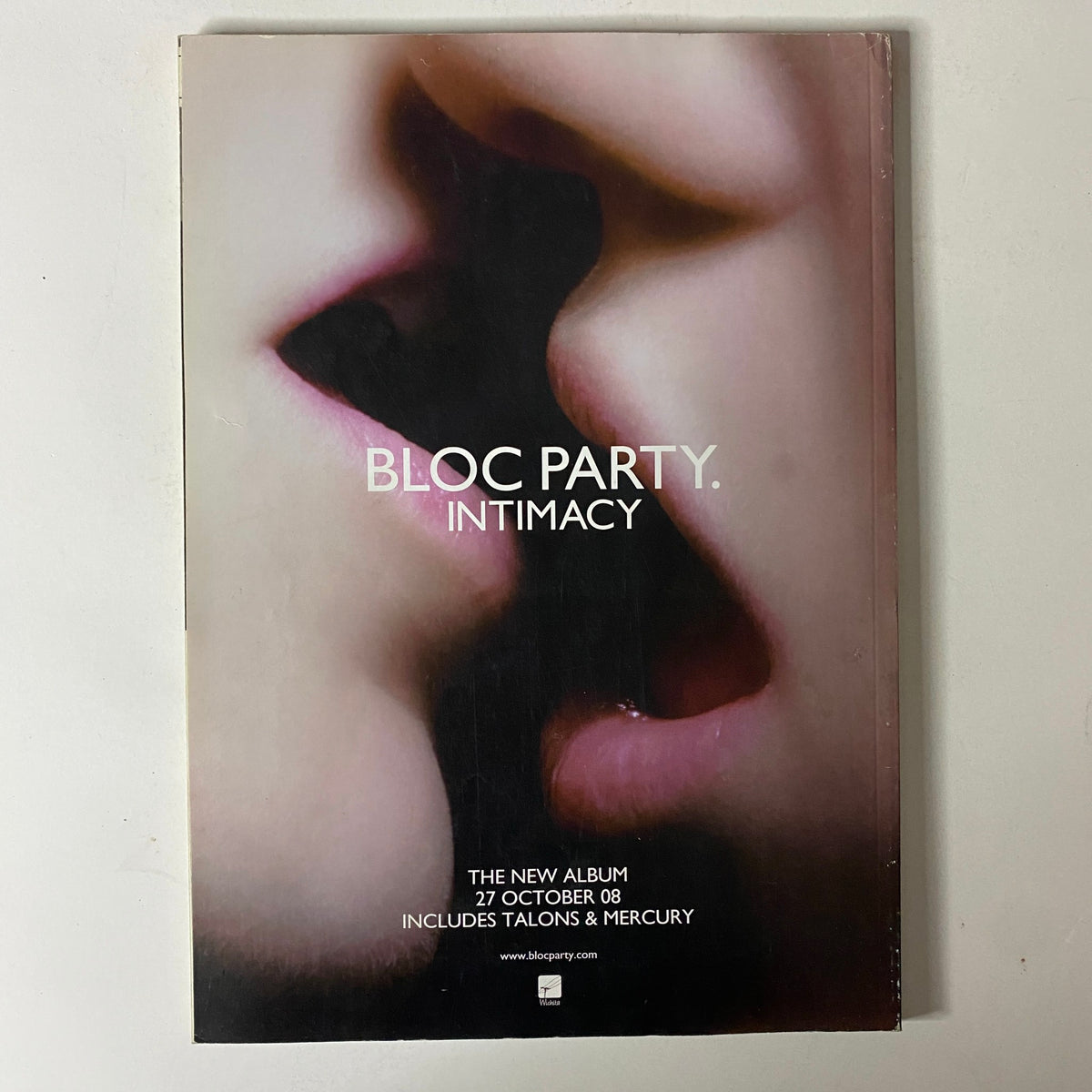 Mojo Music Magazine November 2008 back cover promoting Bloc Party's album 'Intimacy,' emphasizing the music industry trends of the time.