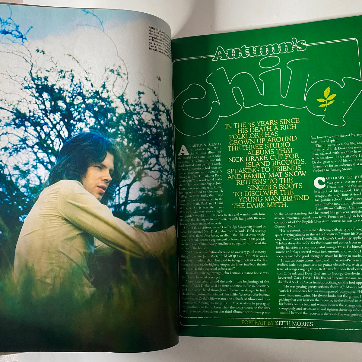 Mojo Music Magazine June 2009 page displaying an article titled 'Autumn’s Child' about Nick Drake, reflecting on his life and music career.
